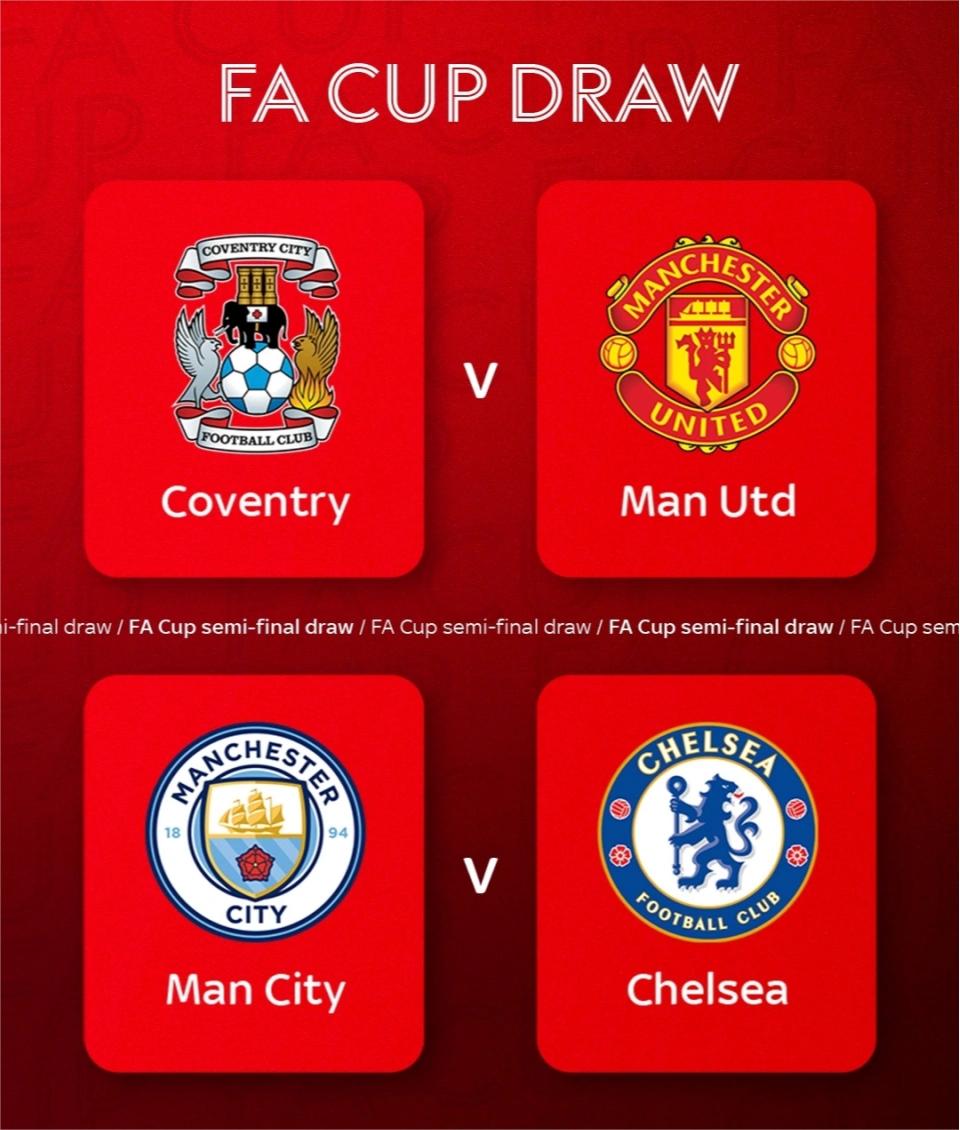 Bán kết FA Cup: Manchester City vs Chelsea, Coventry vs Manchester United